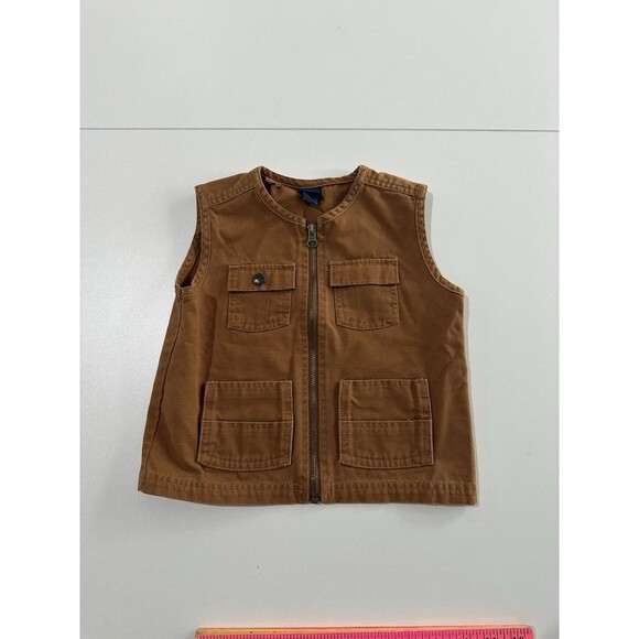 Vintage Oshkosh B'Gosh Dark Khaki Unisex Canvas Vest Cotton 24 months Hole - Picture 2 of 9